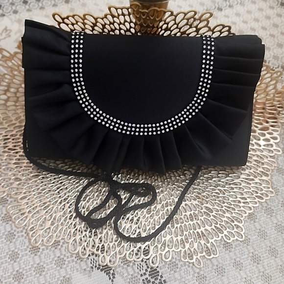 Carla Marchi elegant black satin evening purse with diamonds - Picture 1 of 3
